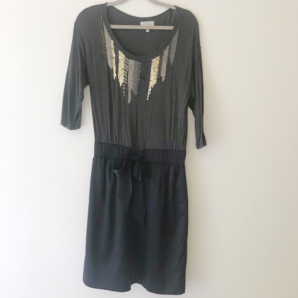 The Limited Grey and Black Silk Tie Dress